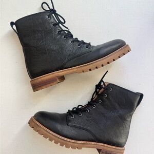 Madewell Black Leather Lace-Up Boots Lug Sole Combat Ankle Booties Size 6